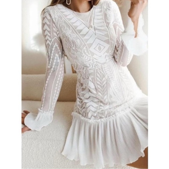 Saints + Secrets White Long Sleeve Dress Elegant Design From Blondies Boutique